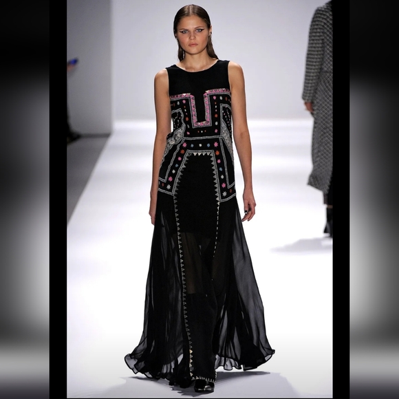 MARA HOFFMAN Runway Black Pink Silk Beaded Maxi Lakshmi Gown Dress M $995 - Picture 6 of 16
